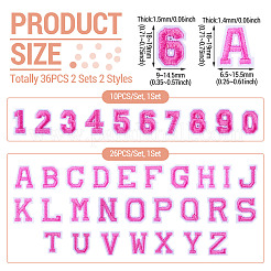 36個2セット、2スタイルの文字a〜zと数字0~9のポリエステル刺繍縫い付けパッチセット  布のアップリケ  パールピンク  18~19x6.5~15.5x1.4~1.5mm  1セット/スタイル&nbsp;PATC-TA0001-55B