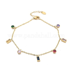 Ion Plating(IP) 304 Stainless Steel Colorful Cubic Zirconia Charm Anklets for Women&nbsp;STAS-P379-01G