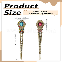 2Pcs 2 Colors Vintage Alloy Hair Sticks&nbsp;OHAR-LP0004-01A