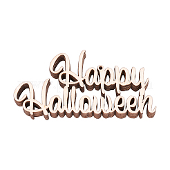 単語幸せなハロウィンの空白の木製の切り欠きの装飾品  ハロウィンハンギングデコレーション用  キッズクラフトdiyパーティー用品  バリーウッド  56x108x2mm  穴：2.5mm  ロープ：320x1mm&nbsp;WOOD-L010-01