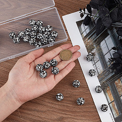 ハロウィーンテーマプリントの丸型シリコンフォーカルビーズ50個  スカル  ブラック  15x15mm  穴：2mm  50個/箱&nbsp;SIL-SC0001-90