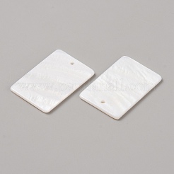 天然淡水シェルのペンダント  四角形のチャーム  ホワイト  30x20x1.7mm  穴：1.6mm&nbsp;SHEL-TAC0001-03
