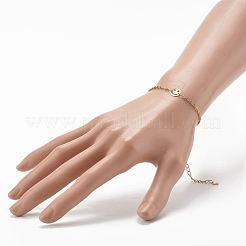 304ステンレススチールリンクチェーンブレスレット  笑顔  ゴールドカラー  7-5/8インチ（19.5cm）&nbsp;BJEW-JB06522