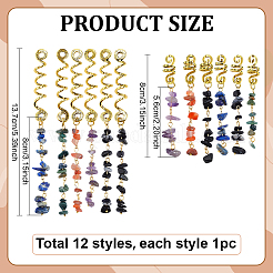 12Pcs 2 Styles Natural Gemstone Hair Styling Tool&nbsp;OHAR-PH00015