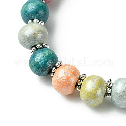 Children's Day Gift Dyed Drum Wood Beaded Kids Necklaces & Stretch Bracelets Jewelry Sets&nbsp;SJEW-JS00859