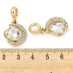 ラックメッキ合金パヴェクリスタルラインストーンハート付きムーンヨーロピアンダングルチャーム  大穴ペンダント  カドミウムフリー＆ニッケルフリー＆鉛フリー  ゴールドカラー  29.5mm  穴：5mm  月：20x17x6mm&nbsp;FIND-B034-05G