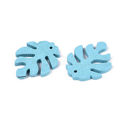 塗装ポプラウッドペンダント  トロピカルリーフチャーム  モンステラ葉  空色  30x24x2.5~3mm  穴：1.5~2mm&nbsp;LS-WOOD-S045-067E