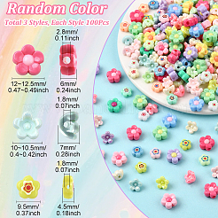 300 個 3 スタイル不透明なアクリル ビーズ  混合花  ミックスカラー  9.5~12x9.5~12.5x4.5~7mm  穴：1.8~2.8mm  約100個/スタイル&nbsp;MACR-SP0002-05