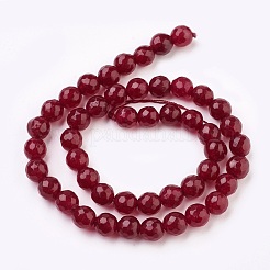 天然石マレーシアジェイドビーズ連売り  染め  多面カット  ラウンド  暗赤色  10mm  穴：1.2mm  約37個/連  14.9インチ&nbsp;G-K288-10mm-05