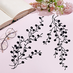 綿刺繍装飾アクセサリー6個  アップリケ  花  ブラック  450~470x1mm&nbsp;AJEW-GF0014-16A