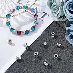 304ステンレススチールヨーロピアンビーズ  大穴ビーズ  コラム  ステンレス鋼色  8x8mm  穴：4mm  30個/箱&nbsp;STAS-UN0012-09P