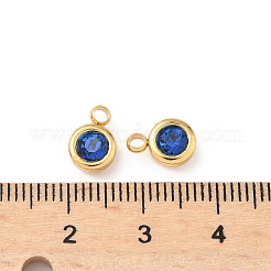 304ステンレススチールチャーム  ラインストーン付き  フラットラウンド  艶出し  18KGP本金メッキ  ブルー  9x6.5x3.5mm  穴：2mm&nbsp;STAS-Z115-01G-13