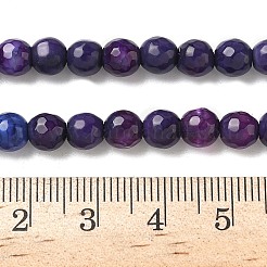 天然石瑪瑙ビーズ連売り  染め＆加熱  ラウンド  多面カット  インディゴ  6mm  穴：1mm  約62個/連  14.37~14.76インチ（36.5~37.5cm）&nbsp;X-G-C082-A01-57