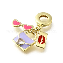 Brass Pave Clear Cubic Zirconia and Colorful Enamel European Dangle Charms&nbsp;KK-Q066-05G