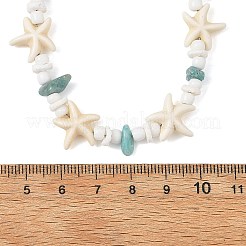 Ocean Natural Amazonite Chip & Natural White Shell Disc & Dyed Starfish Synthetic Turquoise Beaded Necklaces for Women&nbsp;NJEW-JN06390