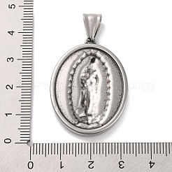 304ステンレスペンダント  アンティークシルバー  オーバルチャーム  聖母マリア  35.5x26x4mm  穴：9x4.5mm&nbsp;STAS-U021-10AS-02