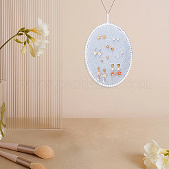 オーバル ウッド コーブド ベルベット スラント バック イヤリング ディスプレイ スタンド  プラスチック製のイミテーションパールビーズを使用したエッジ  卓上イヤリングオーガナイザーホルダー  グレー  18.5x25.5cm&nbsp;EDIS-WH0029-44A-01
