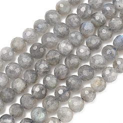 天然石ラブラドライトビーズ連売り  ファセット（128ファセット）  ラウンド  6mm  穴：1mm  約61個/連  14.96インチ（38cm）&nbsp;G-L642-F07-6mm