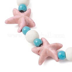 ヒトデとカメの合成ターコイズビーズストレッチブレスレット（女性用）  ピンク  内径：2-1/8インチ（5.4cm）&nbsp;BJEW-JB12129-01