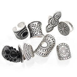 8Pcs Retro Alloy and Resin Cuff Open Rings Set&nbsp;WG49266-01
