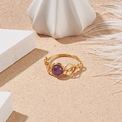 Natural Amethyst Braided Finger Ring&nbsp;RJEW-TA00042-02