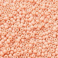 焼付塗装ガラスシードビーズ  ラウンド  ライトサーモン  4x3mm  穴：1.2mm  約7650個/ポンド&nbsp;SEED-H002-I-A527