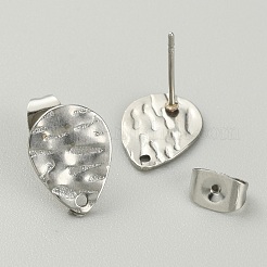 304ステンレススチールスタッドピアスファインディング  穴付き  ステンレス鋼色  ティアドロップ  12x9mm  穴：1mm  ピン：0.6mm&nbsp;STAS-TAC0011-03D-P