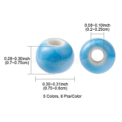 30 個 5 色の手作り磁器ビーズ  光沢釉の磁器のスタイル  ラウンド  ミックスカラー  7.5~8x7~7.5mm  穴：2mm  6個/カラー&nbsp;PORC-YW0001-03