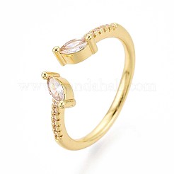 Brass Micro Pave Cubic Zirconia Cuff Rings for Women&nbsp;KK-T071-74G
