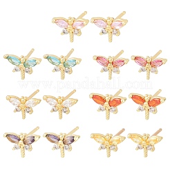 Brass Micro Pave Cubic Zirconia Stud Earrings for Women&nbsp;KK-A305-08G