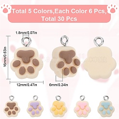30Pcs 5 Colors Opaque Resin Paw Print Pendants&nbsp;CRES-SC0002-69
