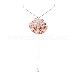 Natural Sea Shell Big Pendant 304 Stainless Steel Satellite Chain Long Tassel Y Necklaces for Women&nbsp;NJEW-JN06297