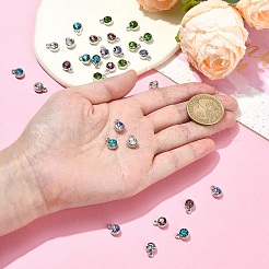 30色のフラットラウンド合金チャーム5個。  ガラスラインストーン付き  誕生石チャーム  カドミウムフリー＆鉛フリー  ミックスカラー  10x7x5.3mm  穴：1.6mm  6個/カラー&nbsp;RGLA-YW0002-06