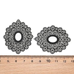 スプレー塗装された403ステンレススチール製ペンダント  花のチャーム  ブラック  47x38.5x0.2mm  穴：1.2mm&nbsp;SA-CBA5926-05A