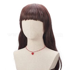女性用ビーズチェーン付きガラスハートペンダントネックレス  レッド  16.18インチ（41.1cm）&nbsp;NJEW-TA00060