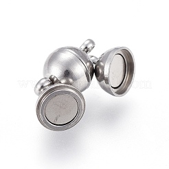 変色しにくい201ステンレススチールのループ付きマグネット留め具  ラウンド  ステンレス鋼色  11x6x6mm  穴：1.5mm&nbsp;STAS-K200-03P-D