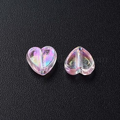 透明なアクリルビーズ  ABカラーメッキ  ハート  パールピンク  7.5x8x3mm  穴：1.8mm&nbsp;X-MACR-S373-114-C05