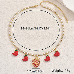 Sweetheart Design Brass Pave Clear Cubic Zirconia Tennis Chain Strawberry Banana Pendant Bib Necklaces for Women&nbsp;GI1549