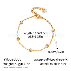 304 Stainless Steel Crystal Rhinestone Flat Round Link Chain Bracelets for Women&nbsp;GQ3506