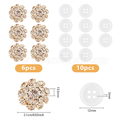 6Pcs Brass & Acrylic Rhinestone Cufflinks&nbsp;BUTT-DC0001-17B