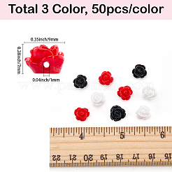 150 個 3 色不透明樹脂ビーズ  花バラ  ミックスカラー  9x7mm  穴：1mm  50個/カラー&nbsp;CRES-SC0003-12