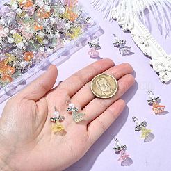 120個6色透明アクリルチャーム  エンジェルチャーム  チベット風合金製妖精の羽と鉄製の平頭ピンフープ付き  ミックスカラー  25mm  穴：3.3mm  20個/カラー&nbsp;PALLOY-CJ00116