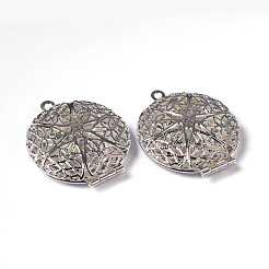 Flat Round Brass Diffuser Locket Pendants&nbsp;ECF134-2S