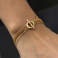 304 Stainless Steel Pave Clear Cubic Zirconia Multi-strand Cable Chain Bracelets with OT Clasps for Women&nbsp;WG78484-01