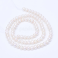 天然養殖淡水パールビーズ連売り  ラウンド  フローラルホワイト  5~5.5mm  穴：0.8mm  約63~65個/連  14インチ&nbsp;PEAR-R063-09