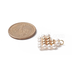 シェルパールビーズペンダント  18KGP本金メッキ真鍮ビーズ  ハートチャーム  ホワイト  21x22x4mm  穴：3.7mm&nbsp;PALLOY-JF01999