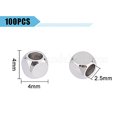 304ステンレススチールビーズ100個  キューブ  ステンレス鋼色  4x4x4mm  穴：2.5mm&nbsp;STAS-UN0043-36