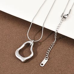 304 Stainless Steel Hollow Irregular Teardrop Pendant Round Snake Chain Necklaces for Women&nbsp;NJEW-G188-01P
