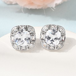 Brass Pave Cubic Zirconia & Glass Stud Earrings&nbsp;EJEW-G471-03P