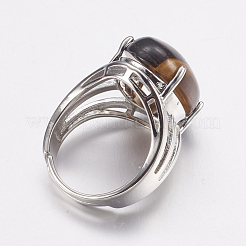 Natural Tiger Eye Wide Band Finger Rings&nbsp;X-RJEW-K224-A18